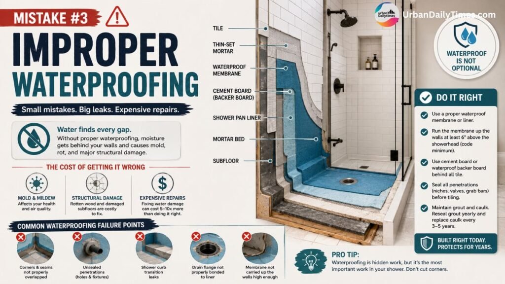 8 Bathroom Renovation Mistakes Contractors Wish You'd Stop Making 4 10 Bathroom Renovation Mistakes Improper Waterproofing