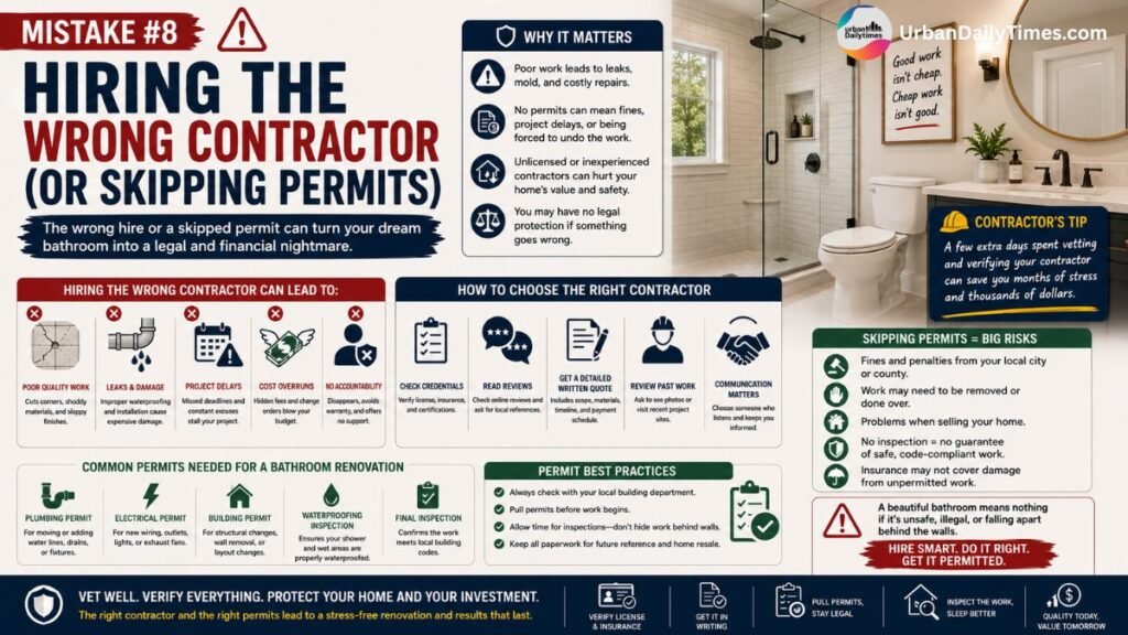 8 Bathroom Renovation Mistakes Contractors Wish You'd Stop Making 9 8 Bathroom Renovation Mistakes Hiring the Wrong Contractor or Skipping Permits