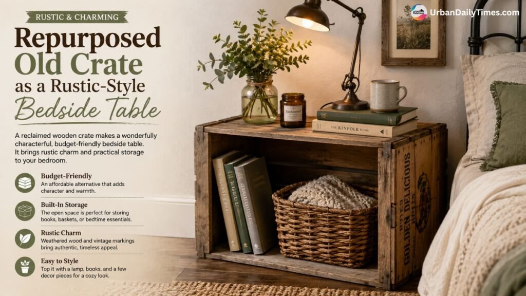 Alternative Bedside Table Ideas for a Stylish Bedroom 3 Alternative Bedside Table Ideas Repurposed old crate as a rustic style bedside table