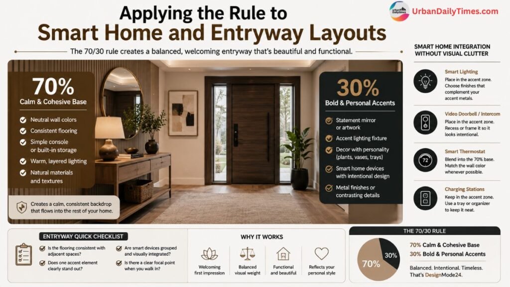 DesignMode24 Interior Design: The 70/30 Layout Rule Behind Their Most-Saved Room Makeovers 5 DesignMode24 Interior Design Applying the Rule to Smart Home and Entryway Layouts