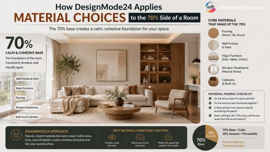 DesignMode24 Interior Design: The 70/30 Layout Rule Behind Their Most-Saved Room Makeovers 3 DesignMode24 Interior Design How DesignMode24 Applies Material Choices to the 70 Side of a Room