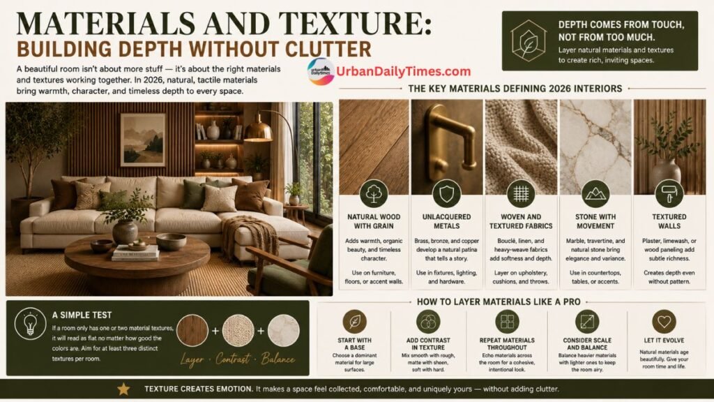 Interior Design DesignMode24: 15 Modern Ideas to Transform Your Home in 2026 6 Interior Design DesignMode24 Materials and Texture Building Depth Without Clutter
