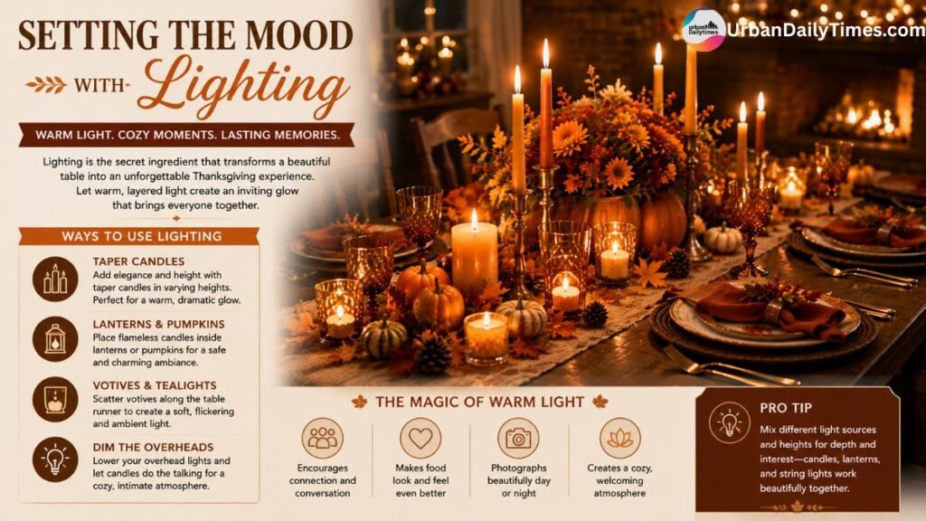How To Set a Thanksgiving Table in Warm Fall Colors 7 Thanksgiving Table in Warm Fall Colors Setting the Mood with Lighting