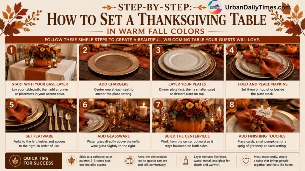 How To Set a Thanksgiving Table in Warm Fall Colors 8 Thanksgiving Table in Warm Fall Colors Step by Step How to Set a Thanksgiving Table in Warm Fall Colors