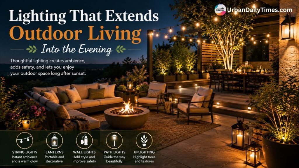 Outdoor Living Space Styling Ideas for Patios, Terraces and Gardens 4 Outdoor Living Space Styling Ideas Lighting That Extends Outdoor Living Into the Evening