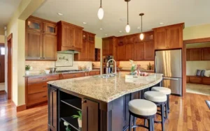 Best Kitchen Island Design with Dark Wood Island and White Cabinets