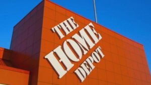 Home Depot store exterior with bright orange facade – Home Depot Credit Card services available
