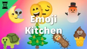 Emoji Kitchen showing creative emoji mashups like smileys, snowman, turtle, tree and ice cream combinations.