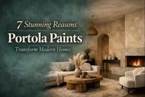 Portola Paints modern living room with textured walls and warm neutral tones