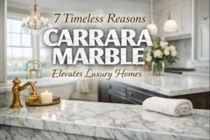 Carrara marble countertops in a luxury home showcasing classic white stone with soft gray veining