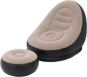 Comfortable inflatable chair with matching ottoman, modern air lounge seat for indoor relaxation and portable home seating